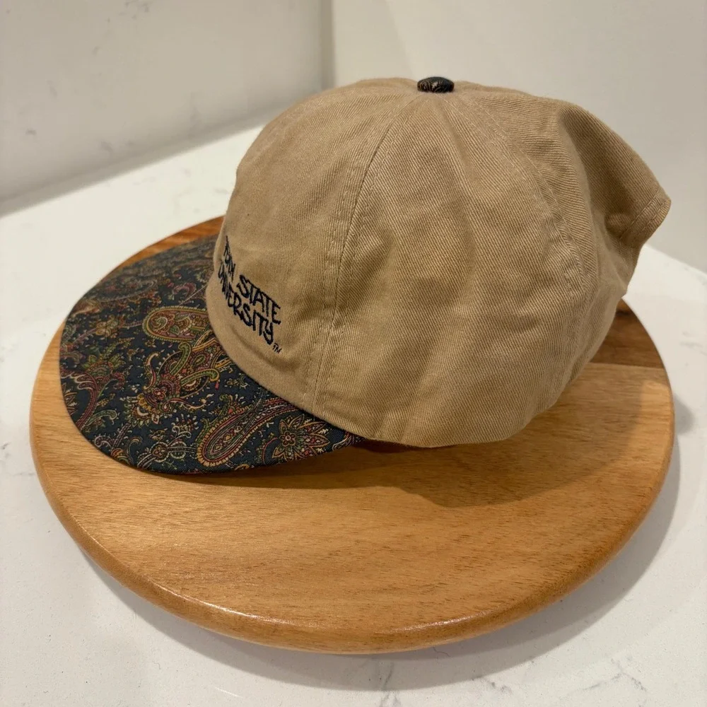 Vintage Penn State Hat Mens OSFA Tan Paisley Brim College Football VTG 90s